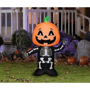 Gemmy 3.5 ft Airblown Inflatable Pumpkin Boy Skeleton Halloween Yard Decor LED